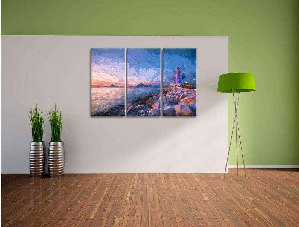 Pixxprint Leuchtturm als Leinwandbild/Grösse: 3 Teilig (120x80) cm/Wandbild/Kunstdruck/fertig bespan