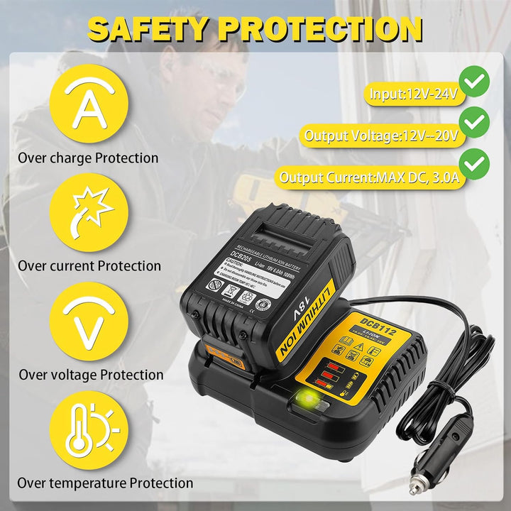 Auto Ladegerät DCB112 für Dewalt Akku, Ersatz für Dewalt 12V 20V und 60V Max Lithium-Ionen-Akku Lade