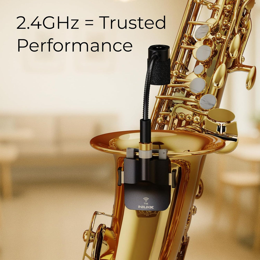 NUX B-6 Kabelloses Saxophonsystem mit Ladekoffer, 20 Meter Betriebsreichweite, 24 Bit/44,1 kHz High