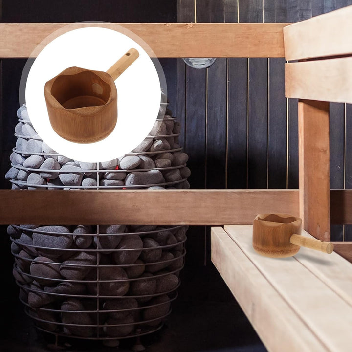Angoily Bambus Wasserschöpfkelle mit Langem Griff für Sauna und Dampfbad Einzigartiges Design Vielse