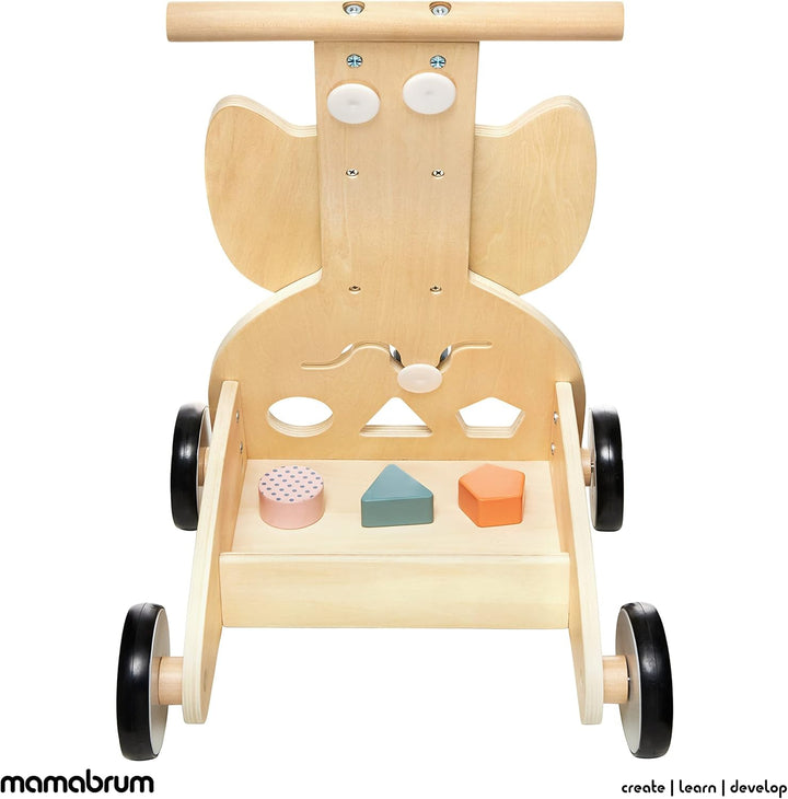 Mamabrum Holz-Spielzeugwagen mit Blöcken, multifunktionaler Lauflernwagen, Eulen förmiger Drücker, S