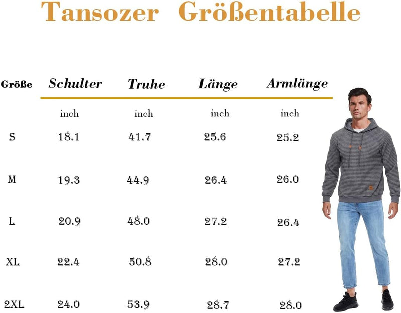 Tansozer Herren Hoodie Basic Sweatshirt Casual Long Sleeve Checked Kapuzenpullover S Hellgrau, S Hel