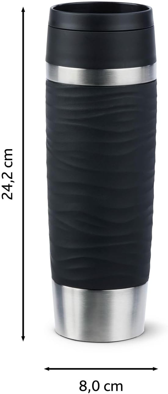 Emsa N20225 Travel Mug Wave Isolierbecher 0,5 Liter | neuer Komfort-Schraubverschluss | Edelstahl |