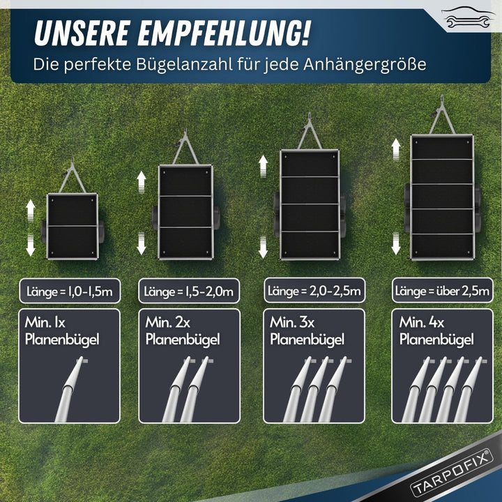 Tarpofix® Anhänger Planenbügel Flachplanenbügel 100-145 cm (1-4er Set) - Universell anpassbare Anhän