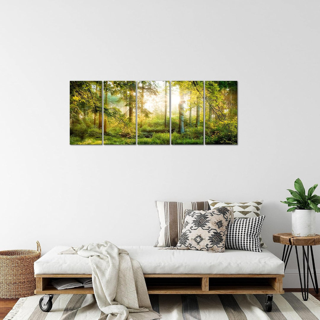 Runa Art Bild Wald Landschaft Wandbilder auf Vlies Leinwand 5 Teilig Wanddekoration Schlafzimmer Woh