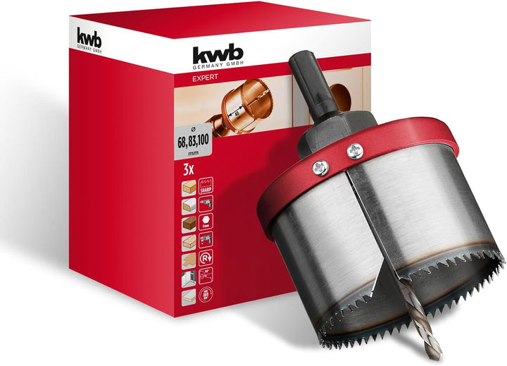 kwb Mehrkranzlochsäge aus Wolframstahl Ø 68, 83 und 100 mm mit guter Schnittleistung, langer Lebensd