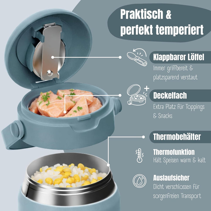 BEARFOOT Kinder Thermobehälter Edelstahl 500ml, BPA-frei (Astro Bär - Blau) | Auslaufsicher, mit fal