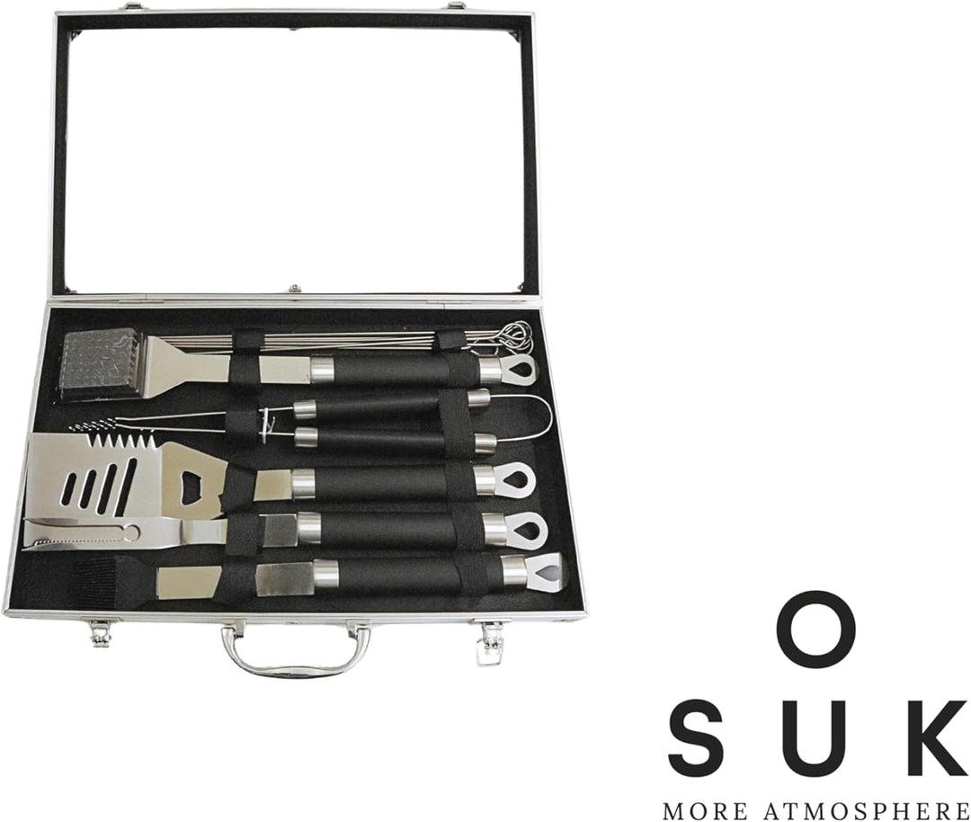 SOUK ONE Edelstahl Grillbesteck-Set 11-teilig Grill-Koffer BBQ Grillkoffer Besteck Zubehör für Männe