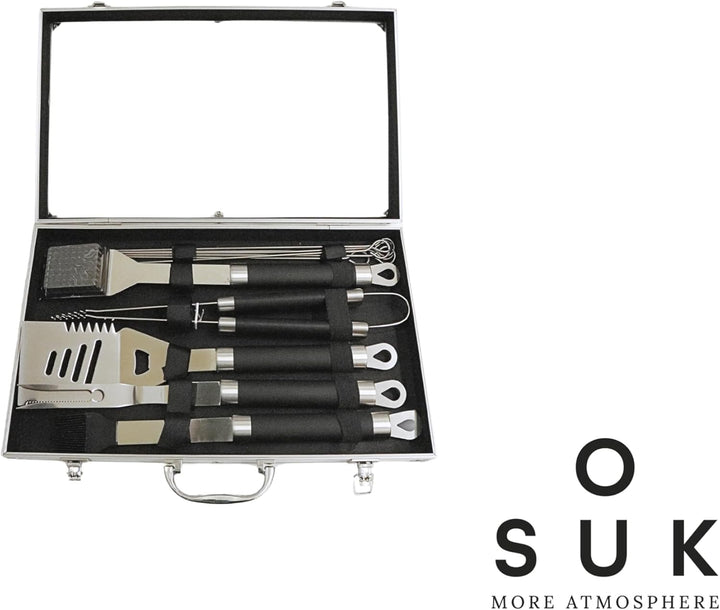 SOUK ONE Edelstahl Grillbesteck-Set 11-teilig Grill-Koffer BBQ Grillkoffer Besteck Zubehör für Männe