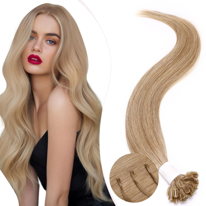 Elailite Bondings Extensions Echthaar Blond 25 Strähnen 20g U Tip Haarverlängerung Glatt 35cm 