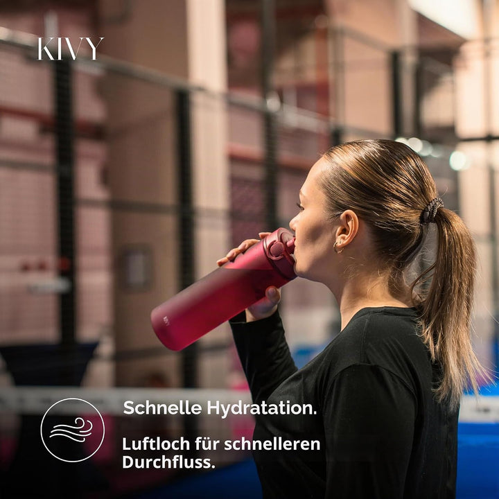 KIVY Trinkflasche 1l mit Klappdeckel [AUSLAUFSICHER &amp; BRUCHSICHER] Water Bottle BPA Frei mit klappba