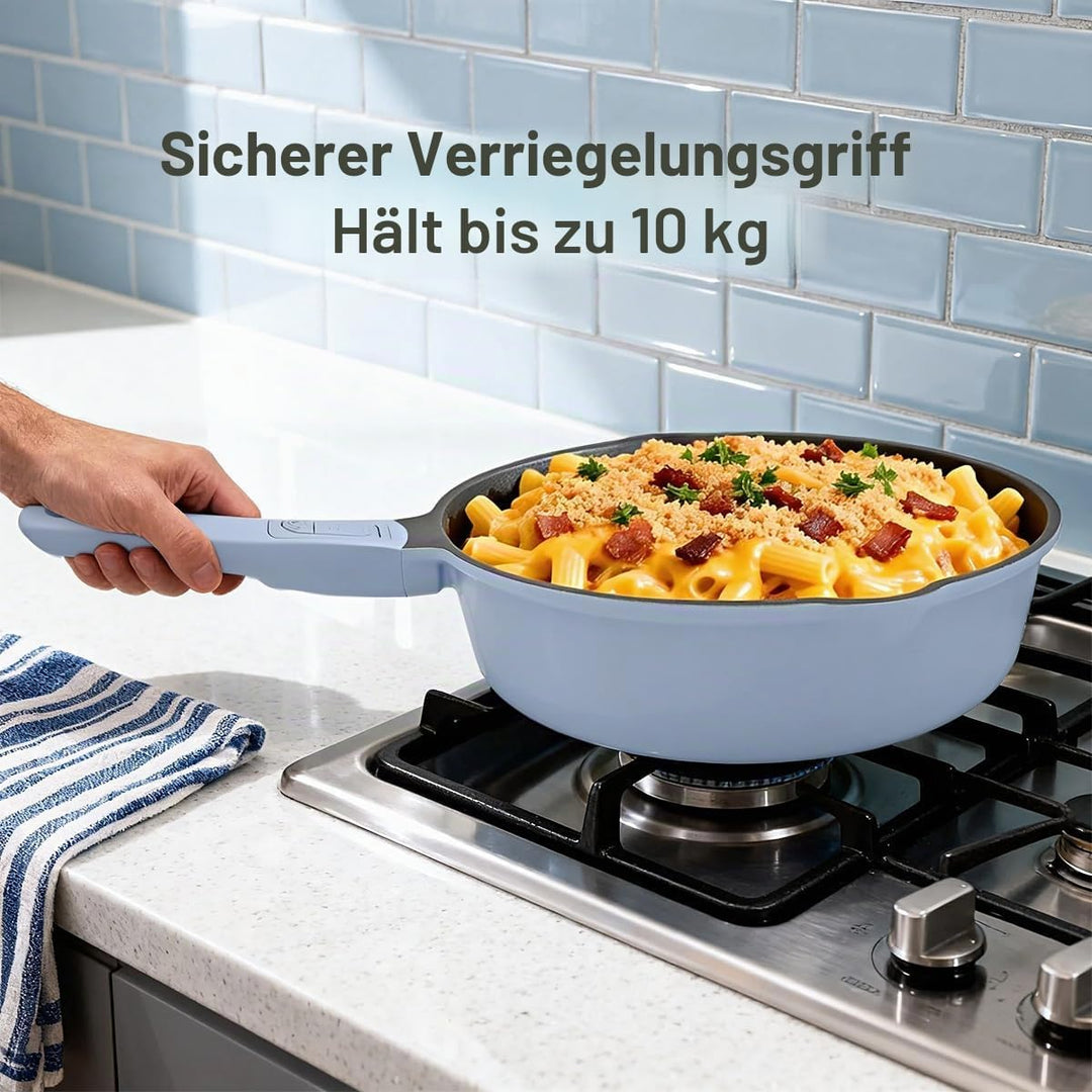 Topf und Pfannenset 7-Teilig, Pfanne 28cm mit Abnehmbarer Griff, Kochtopf 28cm mit Deckel/Dampfgarer