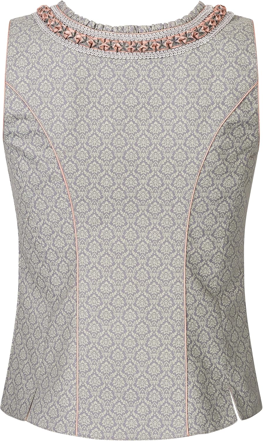 Exklusives Designer Trachten Mieder - Korsage grau/Altrosa – Jaquard & Satin Trachtenmieder Luise 36