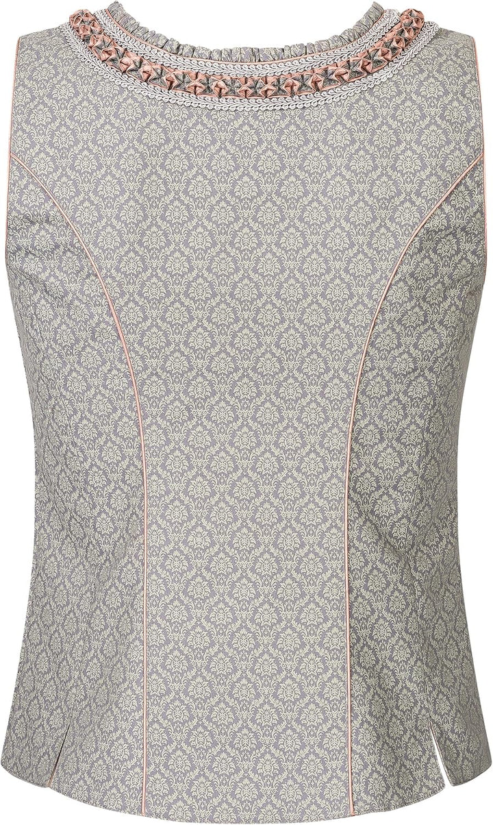 Exklusives Designer Trachten Mieder - Korsage grau/Altrosa – Jaquard & Satin Trachtenmieder Luise 36