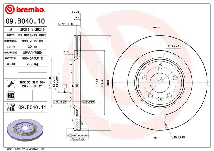 Brembo 09.B040.11 COATED DISC LINE Bremsscheibe - Paar