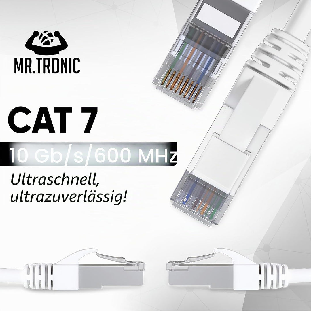 Mr. Tronic 30m Ethernet Netzwerkkabel Cat 7, LAN Netzwerkkabel mit RJ45 Anschlüssen für schnelle & z