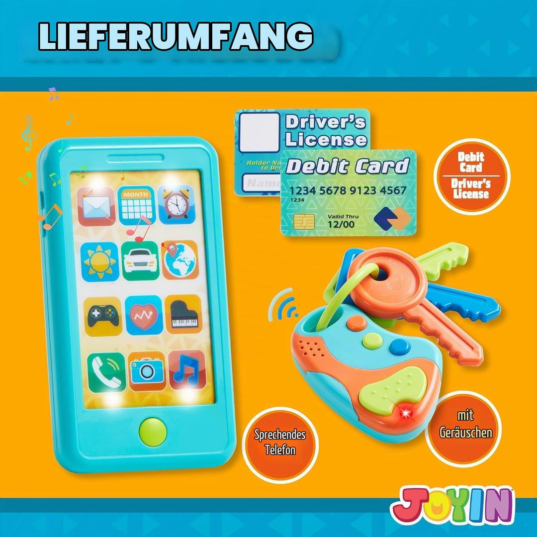 JOYIN Kleinkind Spielen Telefon, blau Spielzeug Telefon Set, Keyfob Schlüssel Spielzeug und Kreditka