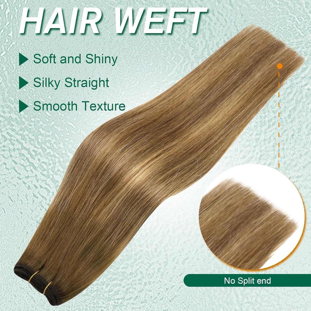 Easyouth Tressens Extensions Echthaar Balayage Tressen Extensions Mittelbraun Mix Honigblond und Mit