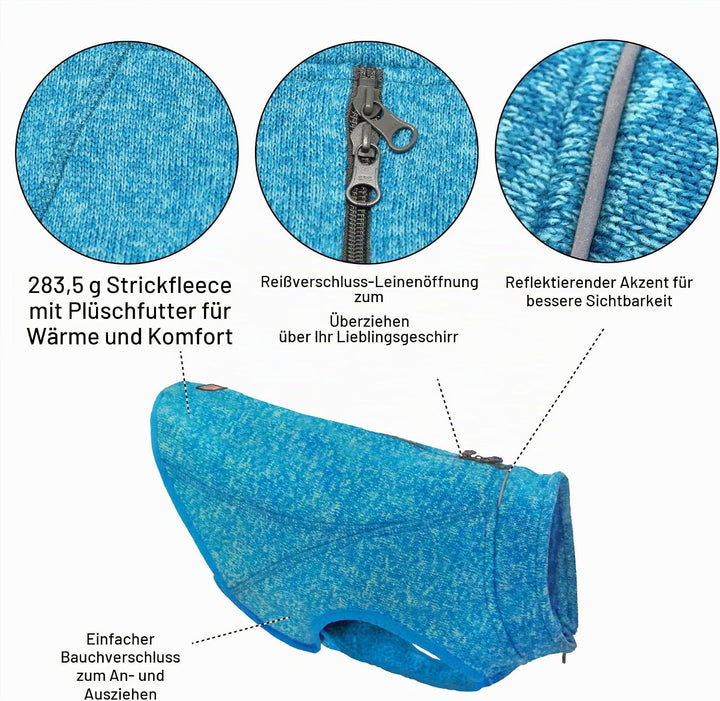 Kurgo Core Hunde-Pullover, Leichtes Fleece, Mit 2-Wege-Reissverschluss, Mit Hundegeschirr kompatibel