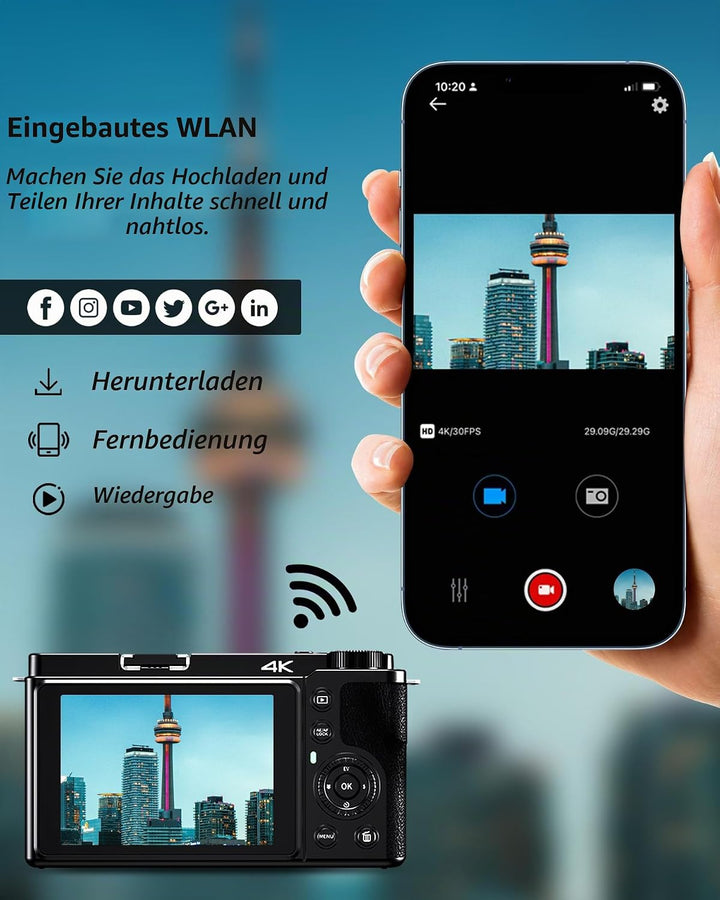 Digitalkamera 1080P, 48 Megapixel 12X Optischer Zoom Fotokamera, optischer Bildstabilisator Vlog Kam