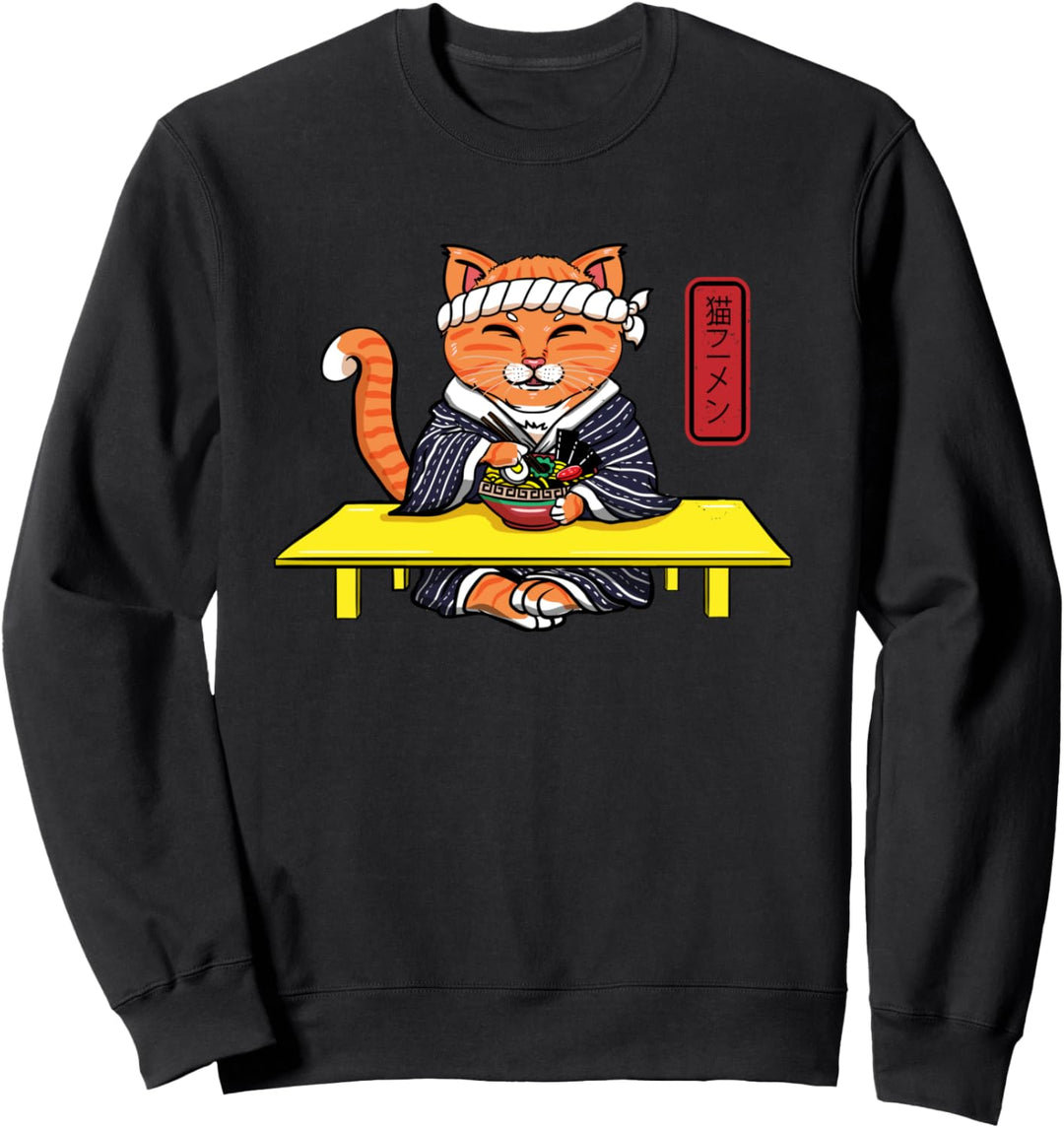 Japanische Katze, die eine Ramen-Nudeln isst Sweatshirt
