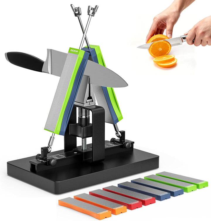 Messerschärfer Profi Set, Outdoor Messerschleifer mit 8 Körnungen, Universal Schärfsystem klein mit