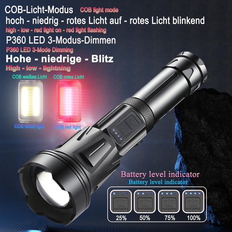 ASORT LED Taschenlampe Extrem Hell 40000 Lumen, USB Wiederaufladbare, 36 Kerne LED, IPX67 Wasserdich