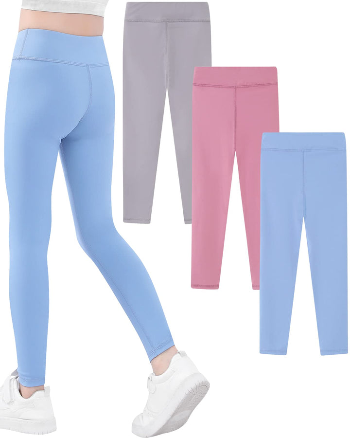 Domee Mädchen Sport Leggings Sporthosen Einfarbig 3er-Pack Kastanienbraun + Hellblau + Grau 6 Jahre,