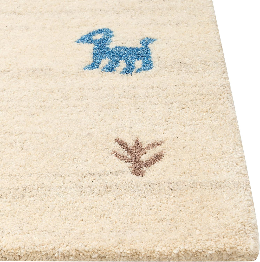 Gabbeh Teppich beige 80x150 cm Hochflor mit Muster weich handgetuftet rustikal Yali