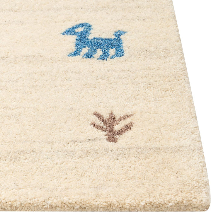 Gabbeh Teppich beige 80x150 cm Hochflor mit Muster weich handgetuftet rustikal Yali
