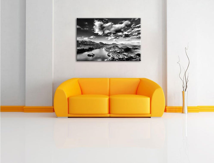Pixxprint Monocrome, Atemberaubende Seen Landschaft, Format: 100x70 auf Leinwand, 100x70
