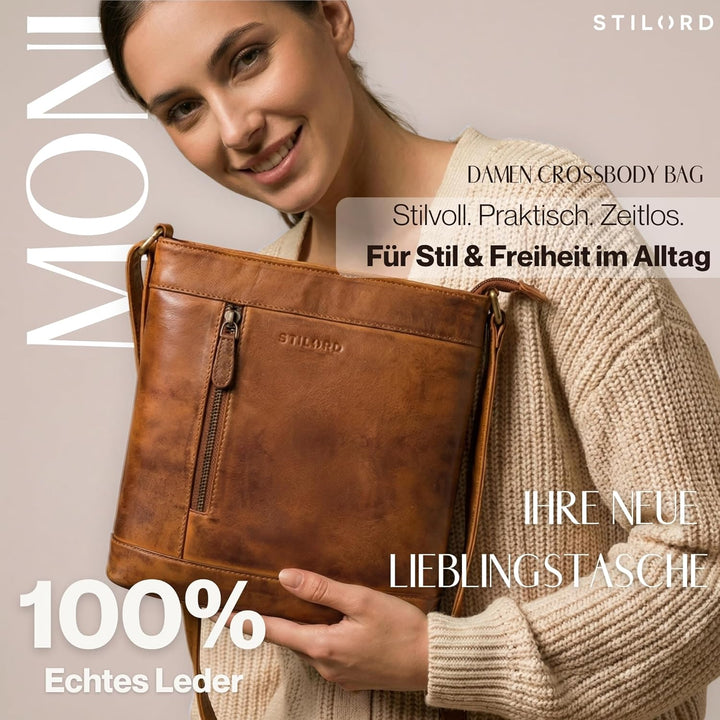 STILORD Moni Stylishe Crossbody Bag Damen Leder Mittel-Gross - Freizeittasche Echtleder Handtasche V