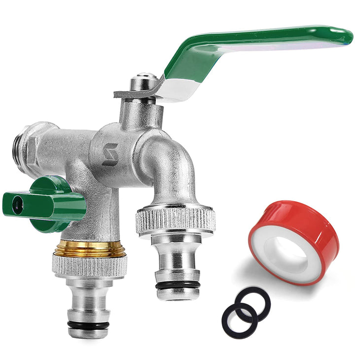 SPGOOD Garten Wasserhahn,Doppel Auslaufhahn 3/4 Zoll,aus Messing Rost-und Frostsicher,mit 2X 3/4 Zol
