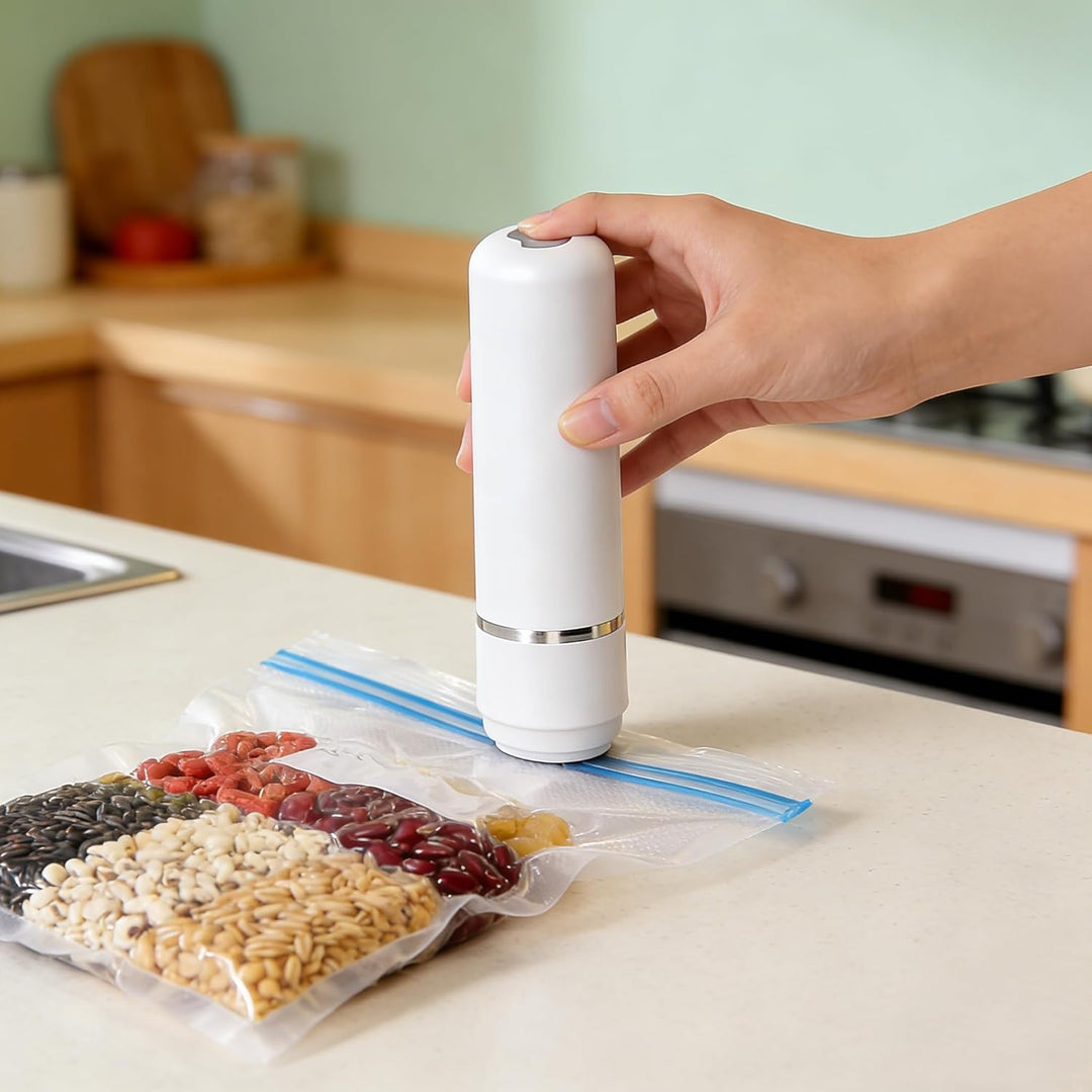 Handliche Vakuumiergerät, Tragbarer Vakuumierer mit USB-Aufladung, Vakumierergerät für Lebensmittel,