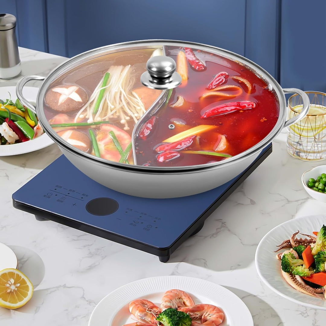 Hot Pot, Stainless Steel, 28/34cm,Twin Divided Hotpot, With Glass Lid Divider Mit Handgriff, Edelsta