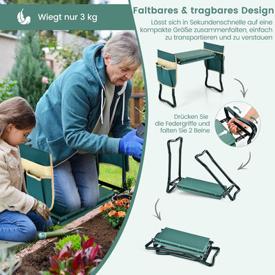 COSTWAY 2 in 1 Kniebank für Gartenarbeit, Gartenhocker klappbar, Garten Arbeitshocker mit EVE-Polste