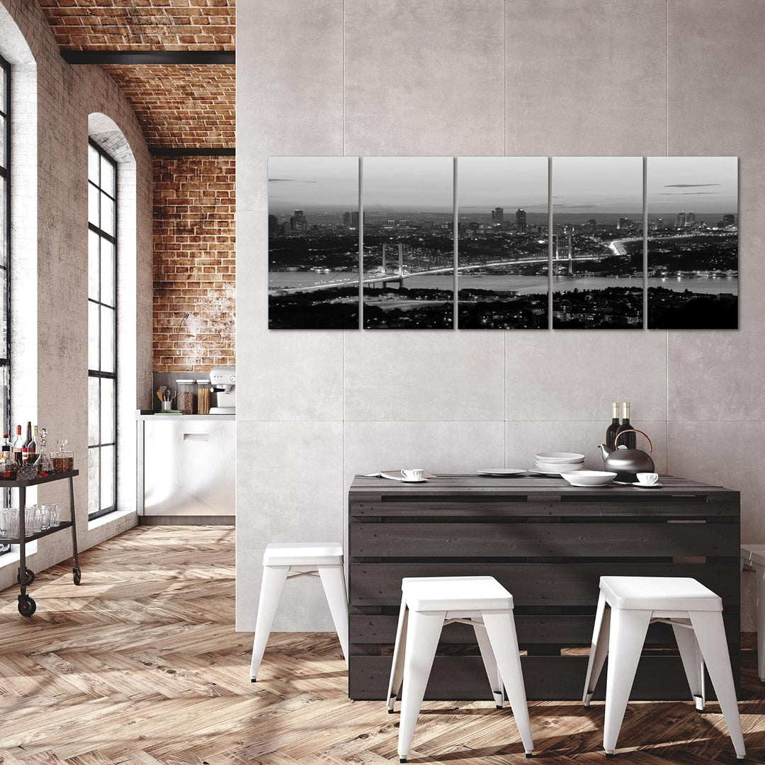 Runa Art Wandbild XXL Istanbul Türkei Wohnzimmer Schlafzimmer 200 x 80 cm Schwarz Weiss 5 Teilig - M