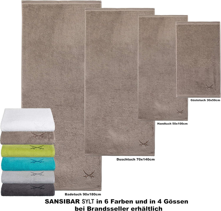 Sansibar Handtuch 6er Set mit gesticktem Säbel Logo Badtuch 100% Baumwolle 50x100 cm Silber 6er Set