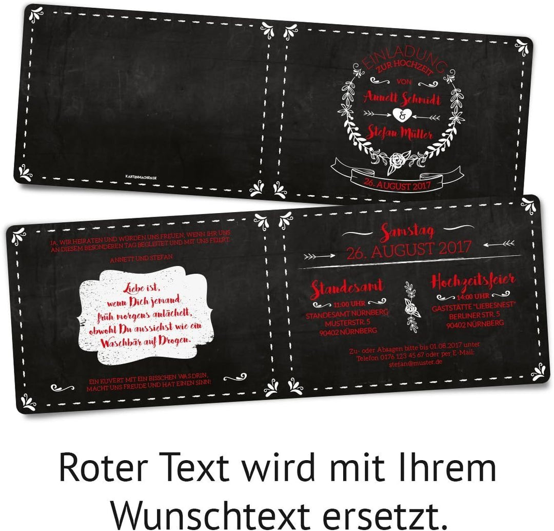 Hochzeitseinladungen (10 Stück) - Schiefertafel Look - Hochzeitskarten Klappkarten, 10