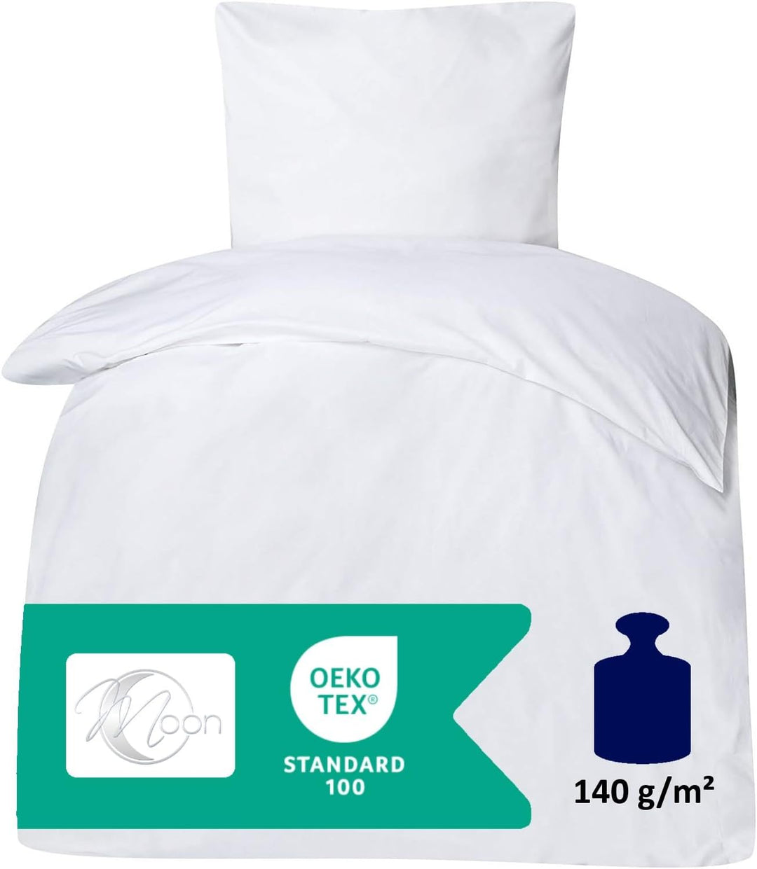 Moon - 2er Pack Hotelbettwäsche Linon aus 100% Baumwolle - Bettwäsche ca. 155x220 / 80x80 cm - mit H