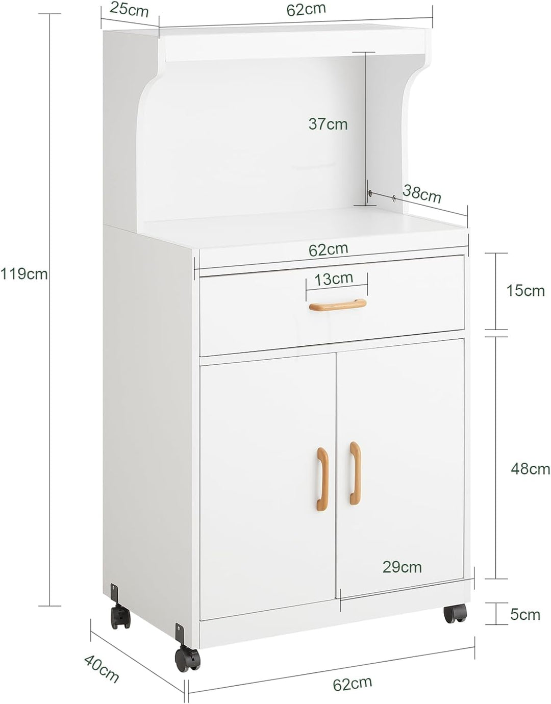 SoBuy® FSB12-W Mikrowellenschrank mit Rollen Küchenschrank Küchenwagen Getränkewagen mit 2 Ablagen,