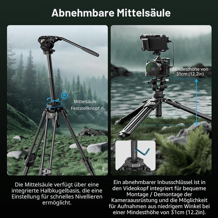 SMALLRIG AD-50Pro Heavy Duty Videostativ, Kohlefaser Stativ mit FreeSpeed One-Step Höhenverstellung,