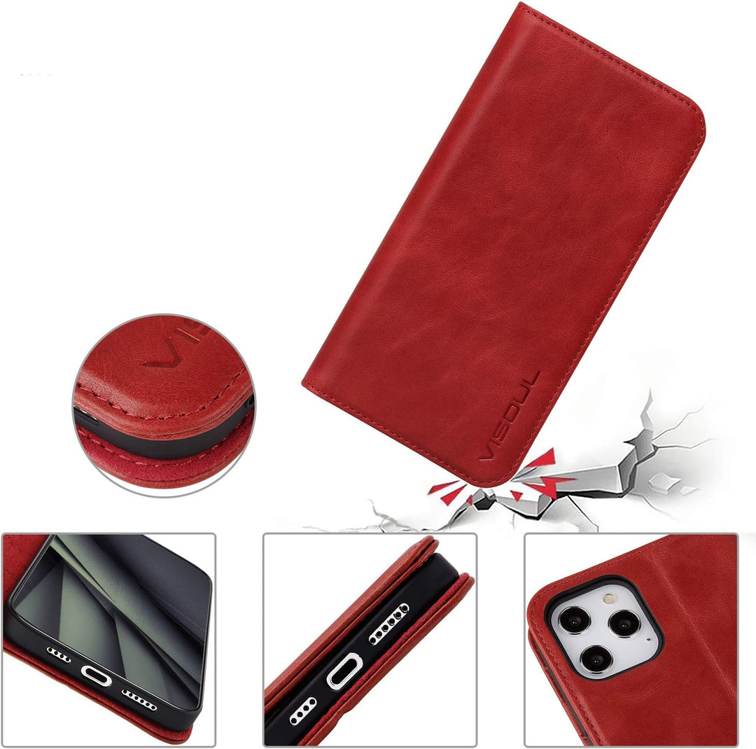 VISOUL iPhone 12 Pro Max Hülle, Handyhülle [100% Rindsleder] [RFID Schutz] [Schützt vor Stoss] [Stan