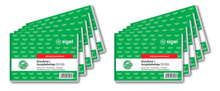 SIGEL SD026/10 Ausgabe- / Einnahmebelege A6 quer, 2x40 Blatt, selbstdurchschreibend, 10er Pack 10 St