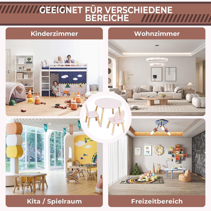 Rebecca Mobili Set mit Tisch und 2 Stühlen für Kinder, Tisch für Kinder mit Sitzen, rosa braun, MDF