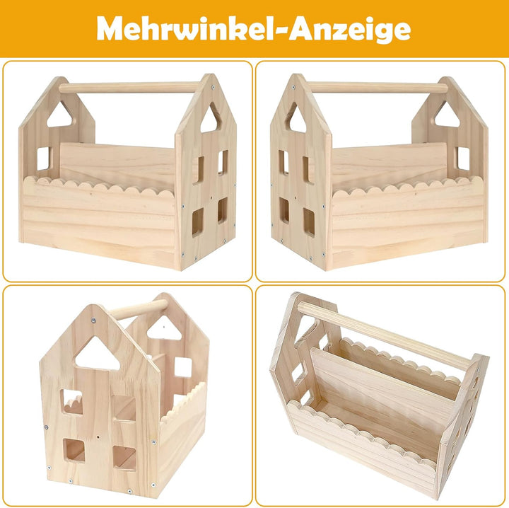 BüCherregal Kinder Kieferholz,NatüRliche Farbe Montessori BüCherregal Mit Griff 2 AblagefäChern,BüCh