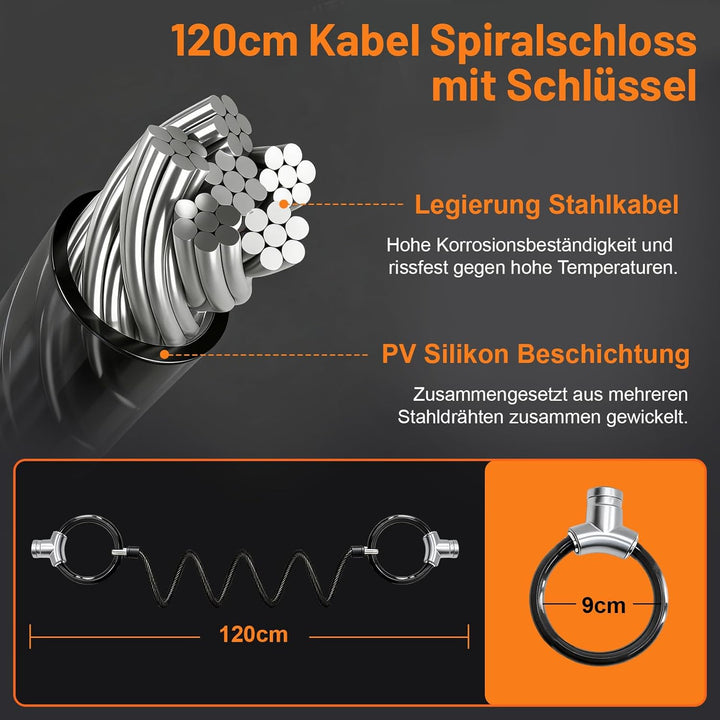 E-Scooter Schloss 120cm Lang/464g Leicht – Doppel-Handschellenschloss mit 2 Schlüsseln – 12mm Extra