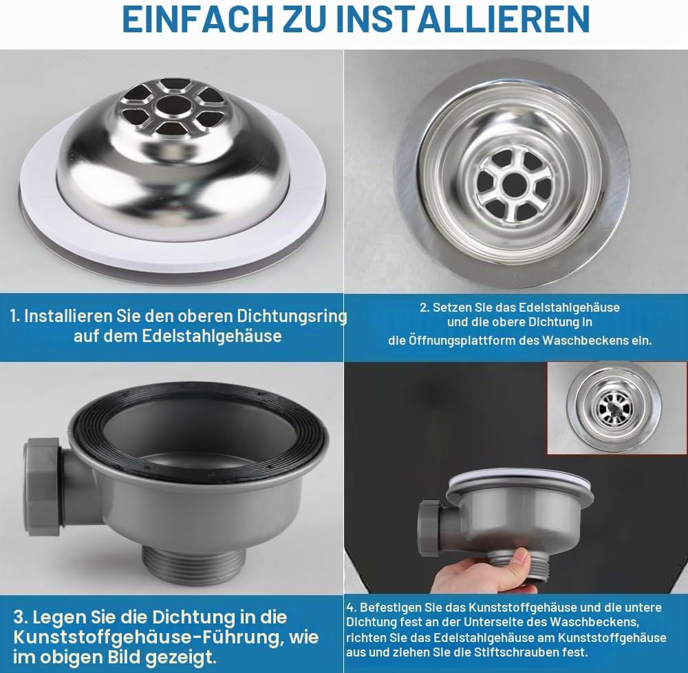 Ablaufgarnitur SpüLe 110mm, Abflusssieb Mit üBerlauf, Edelstahl Siebkorbventil SpüLbecken Ablaufgarn