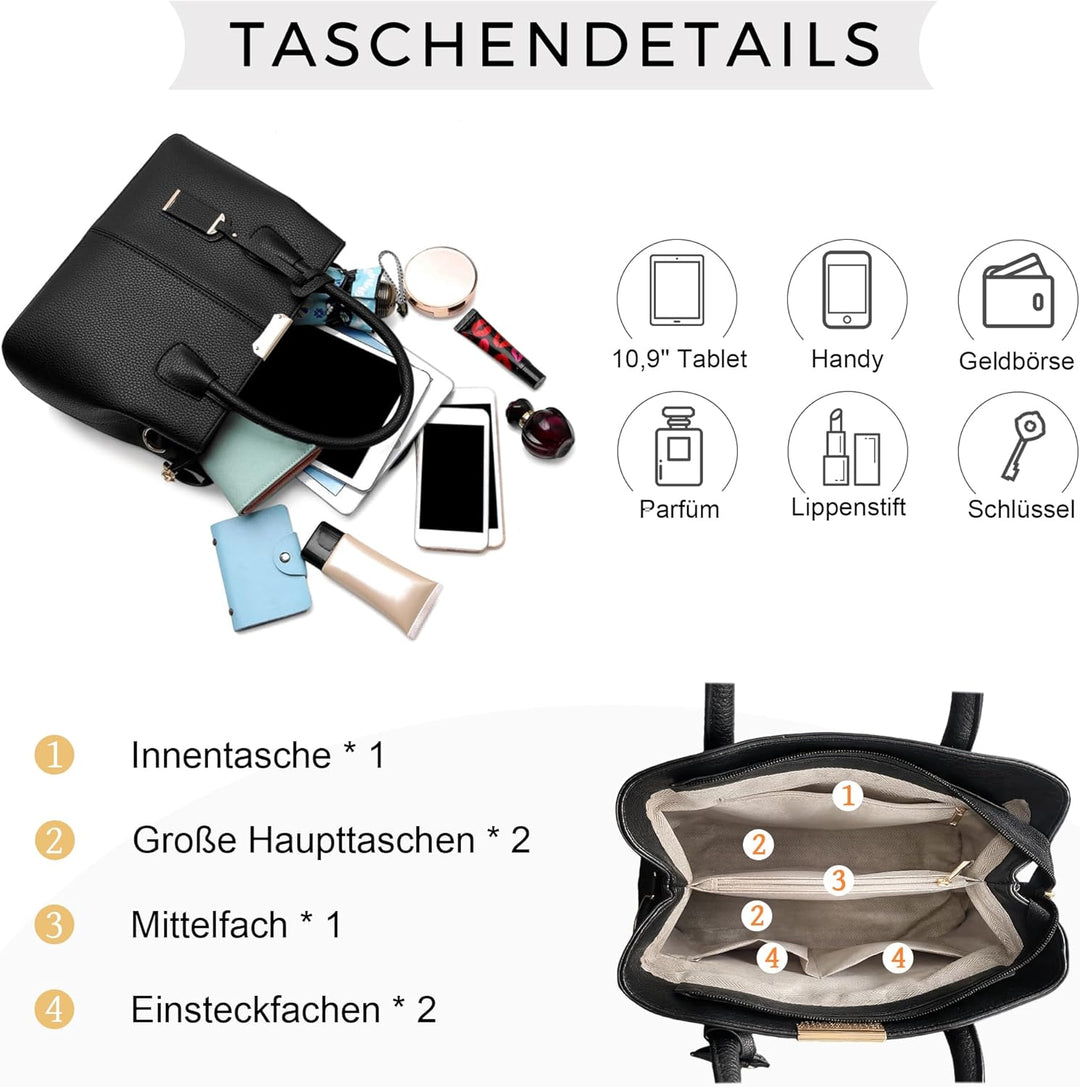 VARLIVOO Elegant Damen Handtasche Schultertasche Frauen Umhängetasche Taschen Shopper Wasserdicht PU