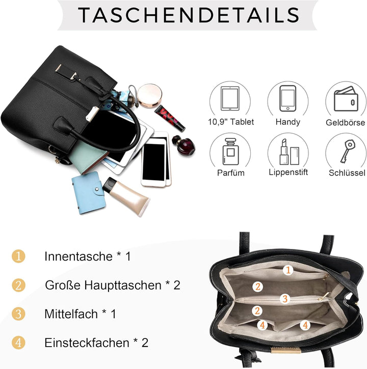 VARLIVOO Elegant Damen Handtasche Schultertasche Frauen Umhängetasche Taschen Shopper Wasserdicht PU